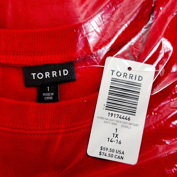 ❤️NWT VINTAGE TORRID SWEATSHIRT - CHRISTMAS HOLIDAY NAUGHTY & NICE - COZY FLEECE - Picture 7 of 13